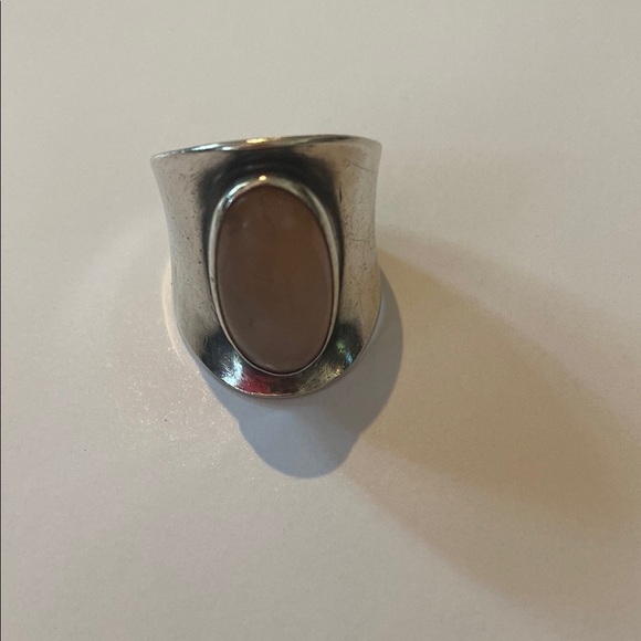 Modern Sterling Silver and pink Shield Ring with Gemstone Accents Adjustable - Picture 2 of 5